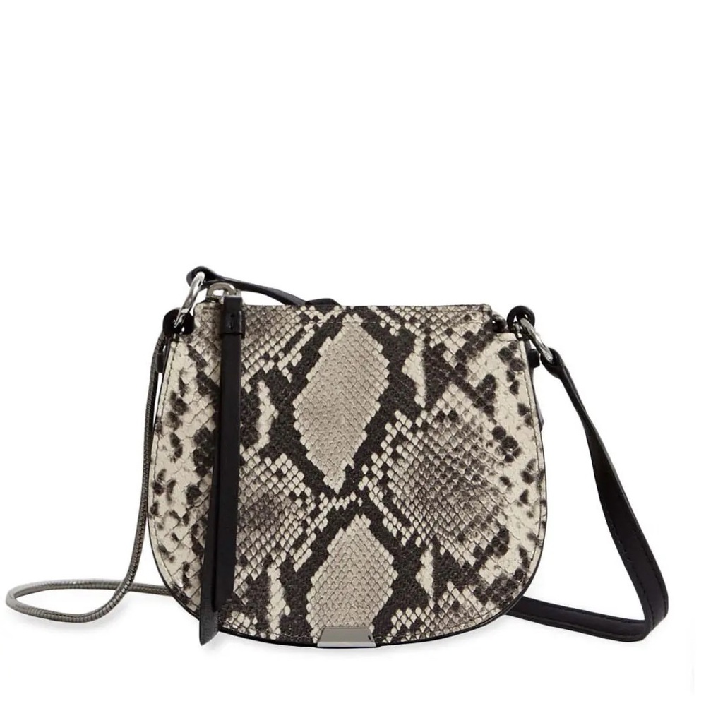 AllSaints Silver Suede Mini Round Crossbody Bag - Picture 2 of 4